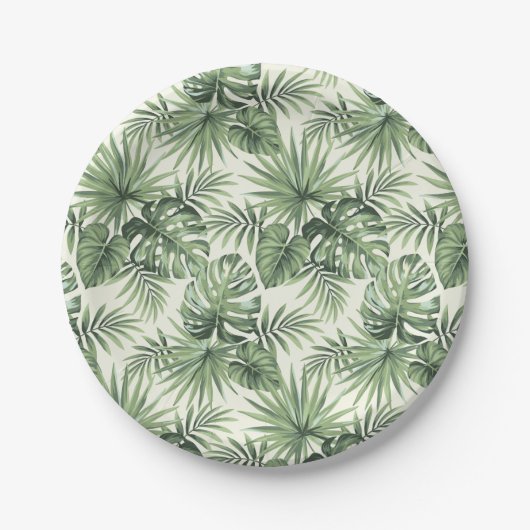 Assiettes En Carton Green Tropical Palm Feuille Motif (Devant)