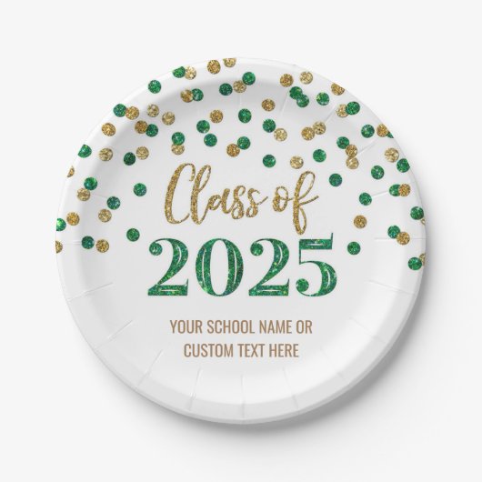 Assiettes En Carton Green Turquoise Confetti Graduation 2025 (Devant)