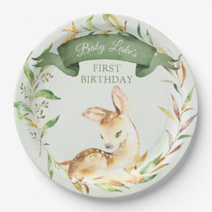Assiettes En Carton Green Woodland Baby Deer Custom First Birding