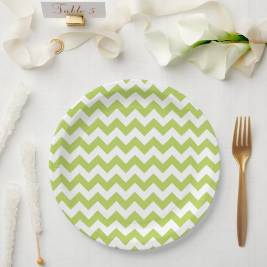 Assiettes En Carton Green Zigzag, Green Chevron, Motif géométrique (Mariage)
