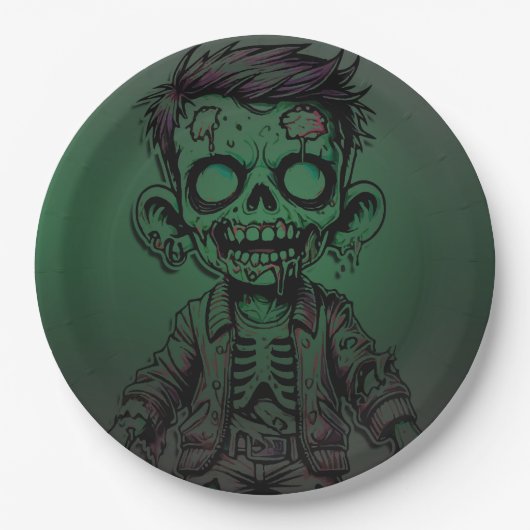 Assiettes En Carton Green Zombie Enfant Halloween fête d'anniversaire (Devant)