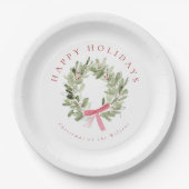Assiettes En Carton Greenery Wreath & Red Bow Holiday (Devant)