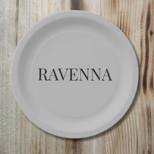 Assiettes En Carton Greige Luxe Serif Nom Personnalisé Personnalisé