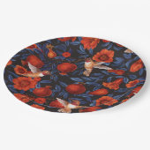 Assiettes En Carton Grenade et colibris/feuilles bleus sur noir (Angle)