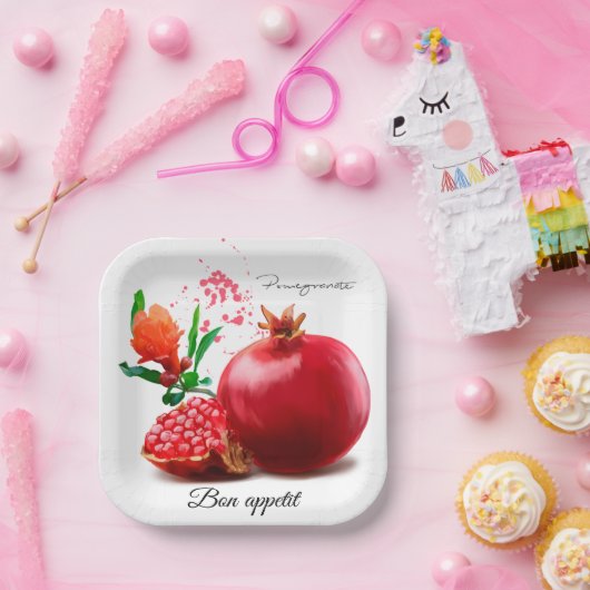 Assiettes En Carton grenade et éclaboussure. Image aquarelle (Fête)