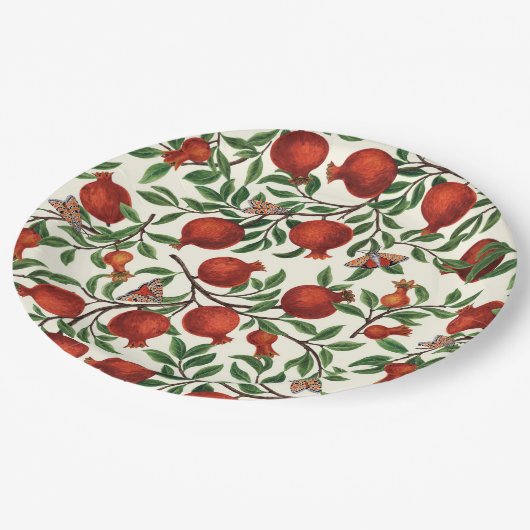 Assiettes En Carton Grenades et papillons Bella sur blanc (Angle)