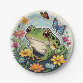 Assiettes En Carton Grenouille aux fleurs et papillons (Devant)