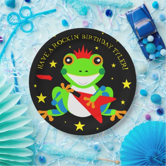 Assiettes En Carton Grenouille d'arbre d'anniversaire de Rockin avec g (Fête)