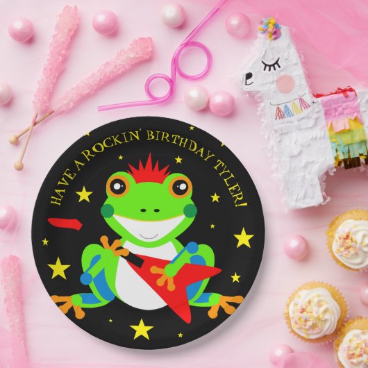 Assiettes En Carton Grenouille d'arbre d'anniversaire de Rockin avec g (Fête)