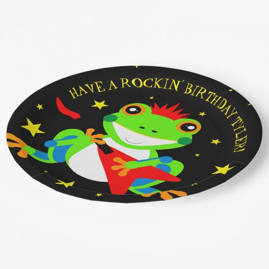 Assiettes En Carton Grenouille d'arbre d'anniversaire de Rockin avec g (Angle)