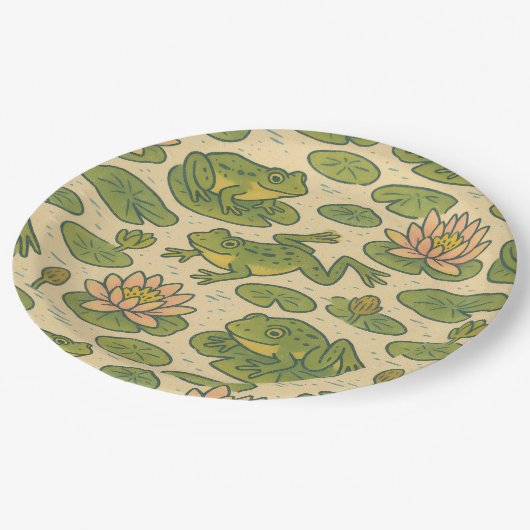 Assiettes En Carton Grenouille et lili pads Grenouilles Nénuphars (Angle)
