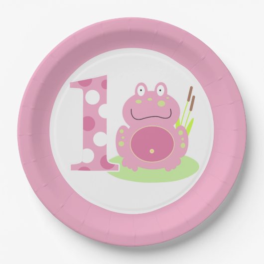 Assiettes En Carton Grenouille rose 1er Anniversaire Fille Plaque de p (Devant)