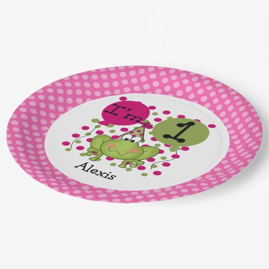 Assiettes En Carton Grenouille rose 1er Plaques de papier d'anniversai (Angle)