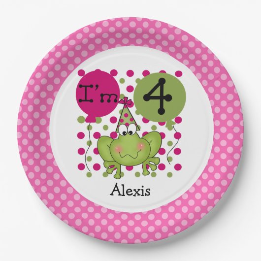 Assiettes En Carton Grenouille rose 4e Plaques de papier d'anniversair (Devant)