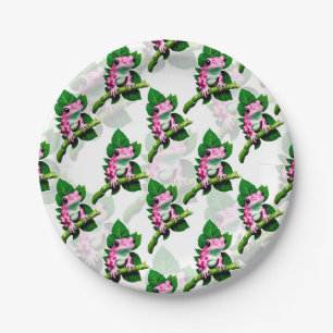 Assiettes En Carton Grenouille Rose Sur La Feuille Verte Motif Design