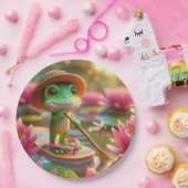 Assiettes En Carton Grenouille sur un tonneau dans un étang (Fête)