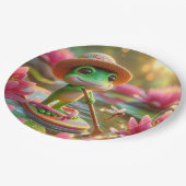 Assiettes En Carton Grenouille sur un tonneau dans un étang (Angle)