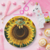 Assiettes En Carton Grenouille sur un tournesol jaune (Fête)