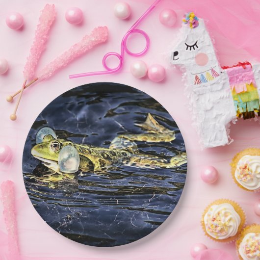 Assiettes En Carton Grenouille verte dans l'étang (Fête)