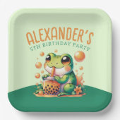 Assiettes En Carton Grenouille verte et Orange Boba Bubble Tea Party (Recto)