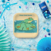 Assiettes En Carton Grenouille verte mignonne sur un tapis de nénuphar (Fête)