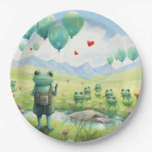 Assiettes En Carton Grenouilles joyeuses ballons bleus