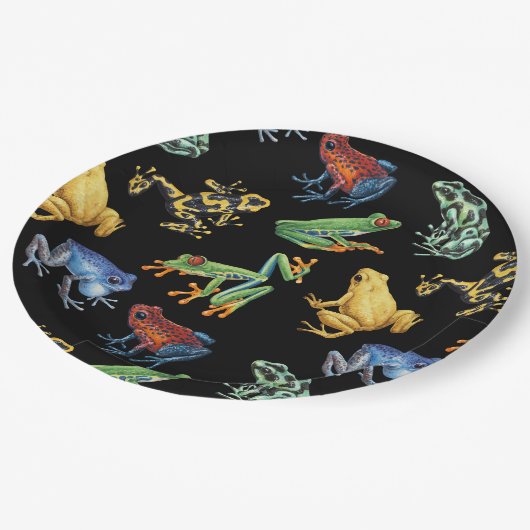 Assiettes En Carton Grenouilles sur noir (Angle)