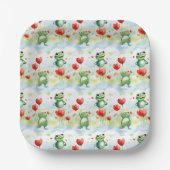 Assiettes En Carton Grenouilles Whimsical mignonnes avec ballons rouge (Recto)