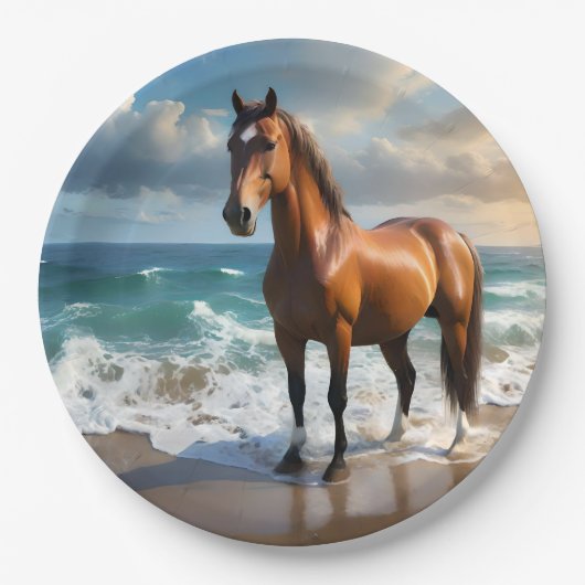 Assiettes En Carton **"Grève majestueuse : Fière Cheval Brown sur la p (Devant)