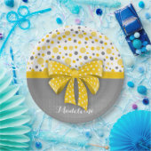 Assiettes En Carton Grey and Yellow Polka Dots, Sunny Yellow Ribbon (Fête)
