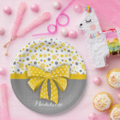 Assiettes En Carton Grey and Yellow Polka Dots, Sunny Yellow Ribbon (Fête)