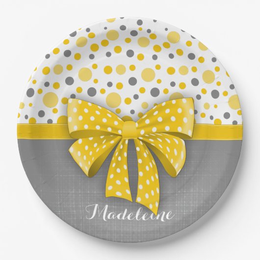 Assiettes En Carton Grey and Yellow Polka Dots, Sunny Yellow Ribbon (Devant)
