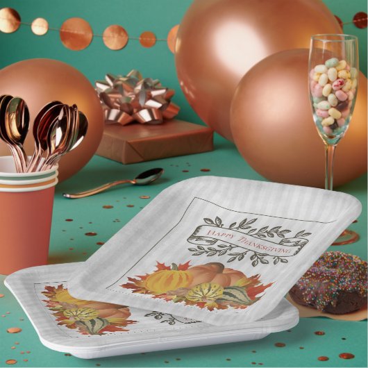 Assiettes En Carton Grey Thanksgiving Citrouilles et Squash (Multi)