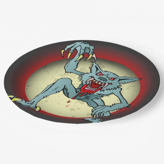 Assiettes En Carton Greyback Werewolf Blood Pleine lune rouge Hallowee (Angle)