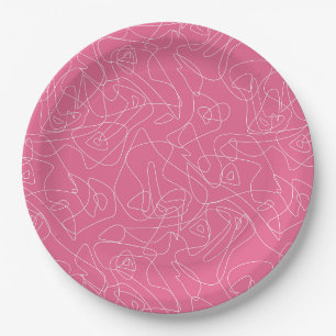 Assiettes En Carton Gribouillis abstraits blancs sur fond rose