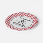 Assiettes En Carton Grillades d'été au barbecue Reunion Red En vichy C (Angle)