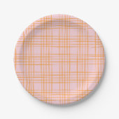 Assiettes En Carton Grille mignonne Lignes Motif Pastel rose et orange (Devant)