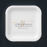 Assiettes En Carton Grille minimaliste de script or moderne<br><div class="desc">Une simple plaque de papier minimaliste moderne avec initiales en or,  nom,  école et année de classe,  en dessous en noir. Un top design de style monogramme.</div>