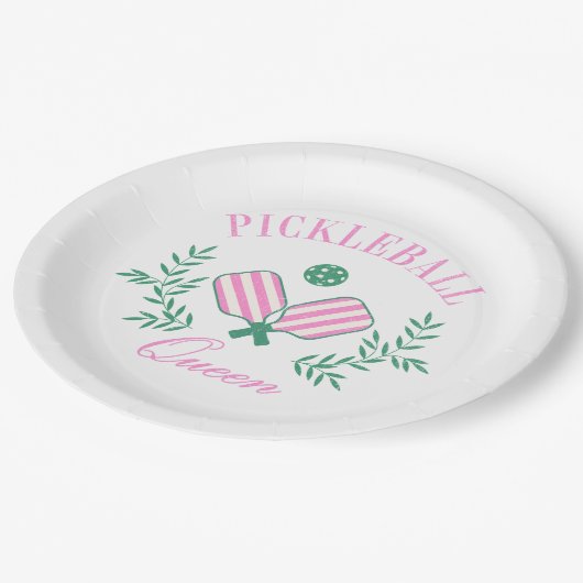 Assiettes En Carton Grille rose et blanche | Pickleball Queen (Angle)