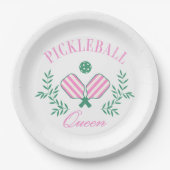 Assiettes En Carton Grille rose et blanche | Pickleball Queen (Devant)