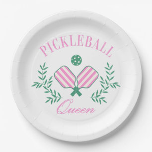 Assiettes En Carton Grille rose et blanche   Pickleball Queen