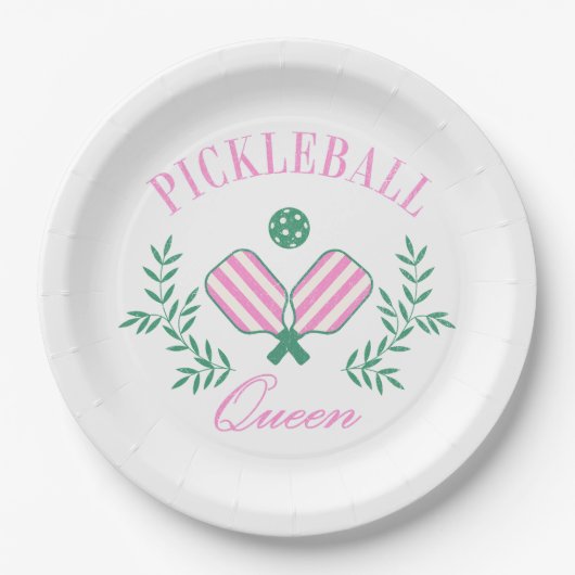 Assiettes En Carton Grille rose et blanche | Pickleball Queen (Devant)