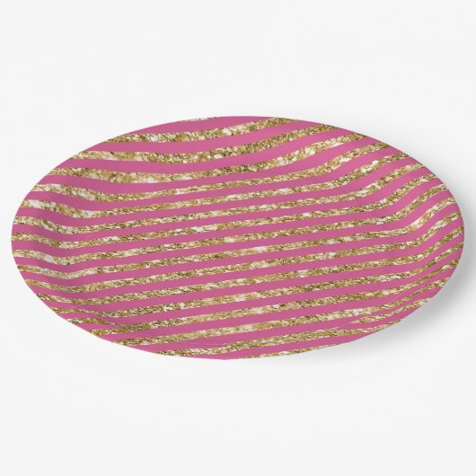 Assiettes En Carton Grilles de Parties scintillant en or rose (Angle)