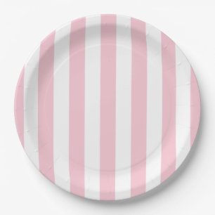 Assiettes En Carton Grilles Verticales Bébé Rose Et Blanc Gratté