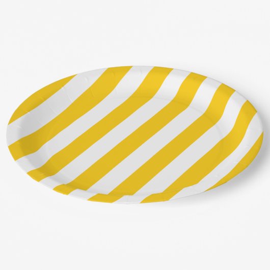 Assiettes En Carton Grilles Verticales Jaune Et Blanc Gratté (Angle)