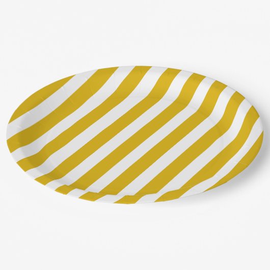 Assiettes En Carton Grilles verticales jaunes et blanches de moutarde (Angle)