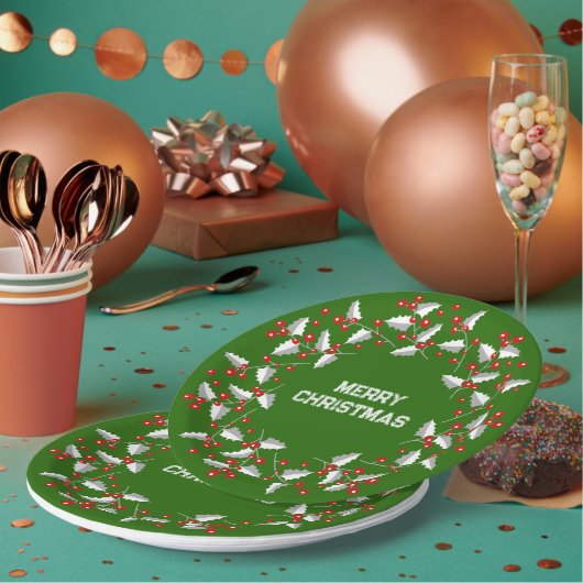 Assiettes En Carton Gris blanc et rouge couronne de Noël sur noir (Multi)