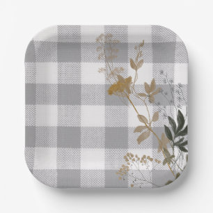 Assiettes En Carton Gris Blanc Floral En vichy Plaid Country Farmhouse