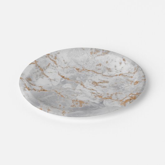 Assiettes En Carton Gris blanc minimal Carrara Marbre or Grungy Silv (Angle)