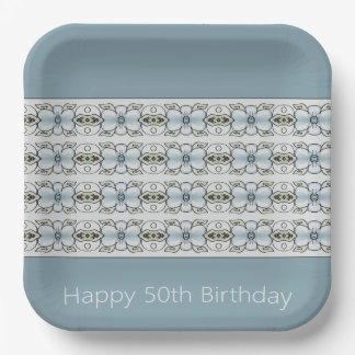 Assiettes En Carton Gris Bleu Floral